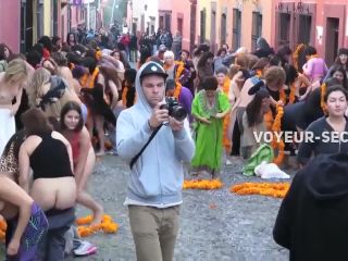 Public nudity with orange flowers on the street-0