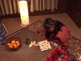 Horny Japanese Teen With Glasses Plays With Her Hairy Cunt On The Floor-0