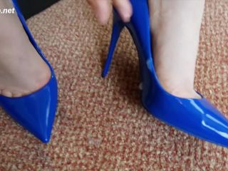 femdom - Shiny Shoejobs presents Patent Blue Court Heels Shoejob-9