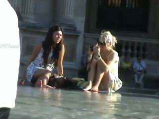 Upskirt of a girl by the fountain-2