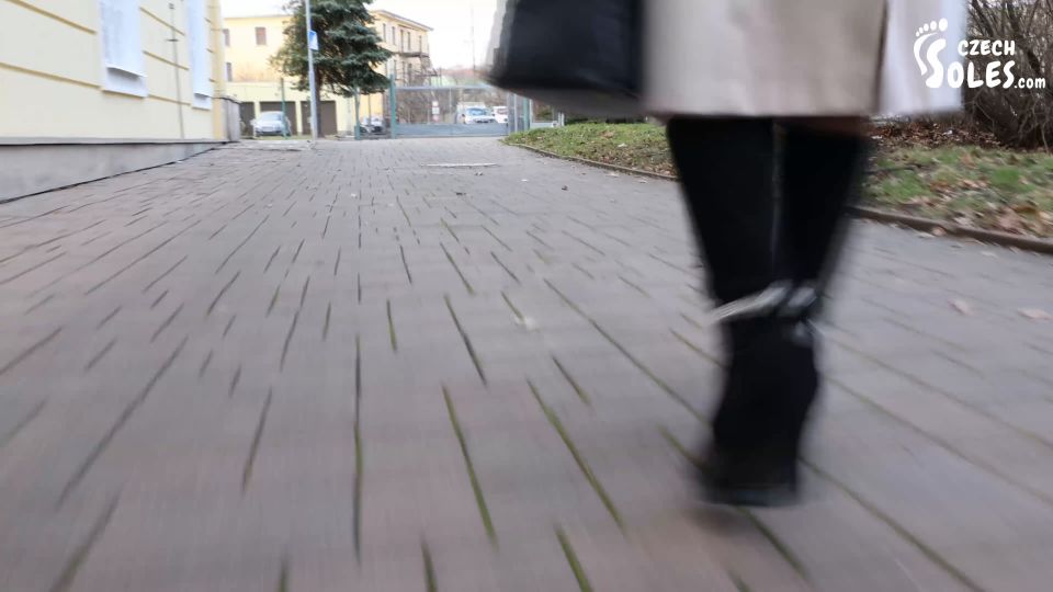 Public High Heels Walking, Worn Pantyhose And Foot Play (Sexy Boots, Pa