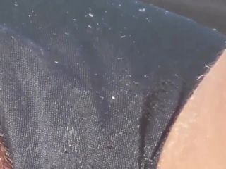 Hairy pussy slip out of thong during suntanning Hairy!-0