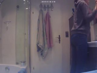 slim girl undressing and shaving armpits in the shower room. hidden ca ...-1