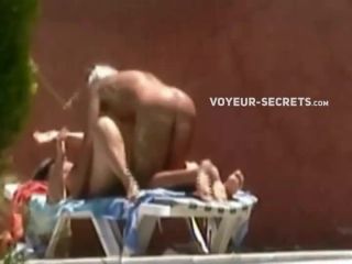 Horny couple fuck is spied by the pool Voyeur!-0