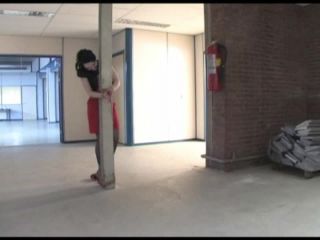 Lady in red Pole-tied  cleavegagged-5