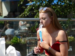 Teen beauty fixing her bra in public Public!-1